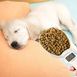 Electronic pet food measuring scoop