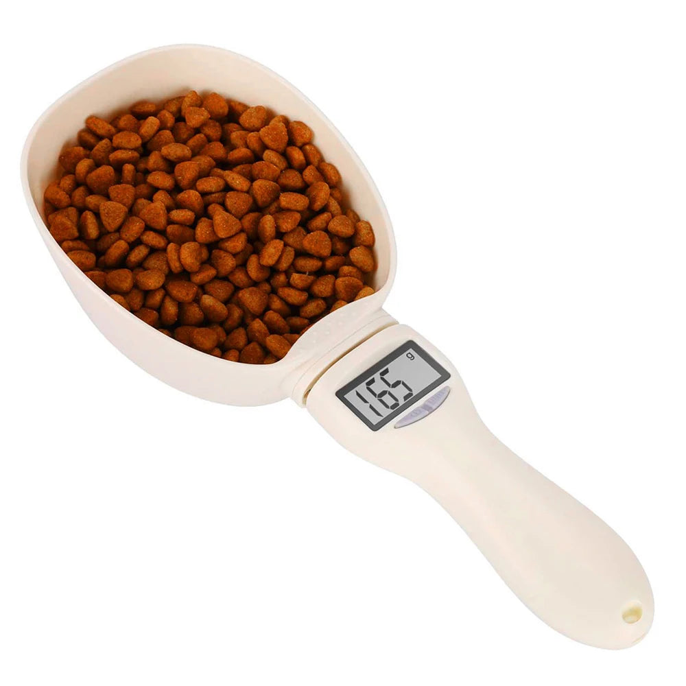 Electronic pet food measuring scoop