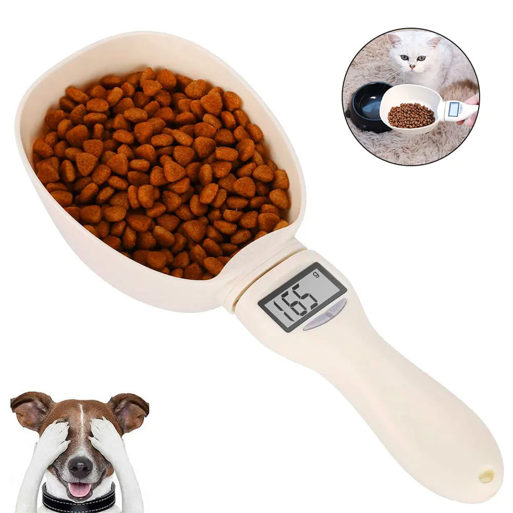 Electronic pet food measuring scoop