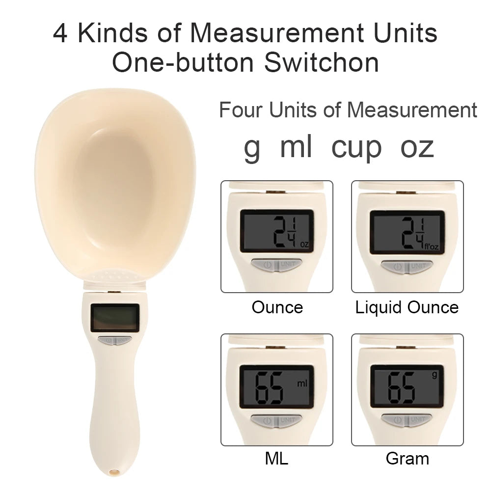 Electronic pet food measuring scoop