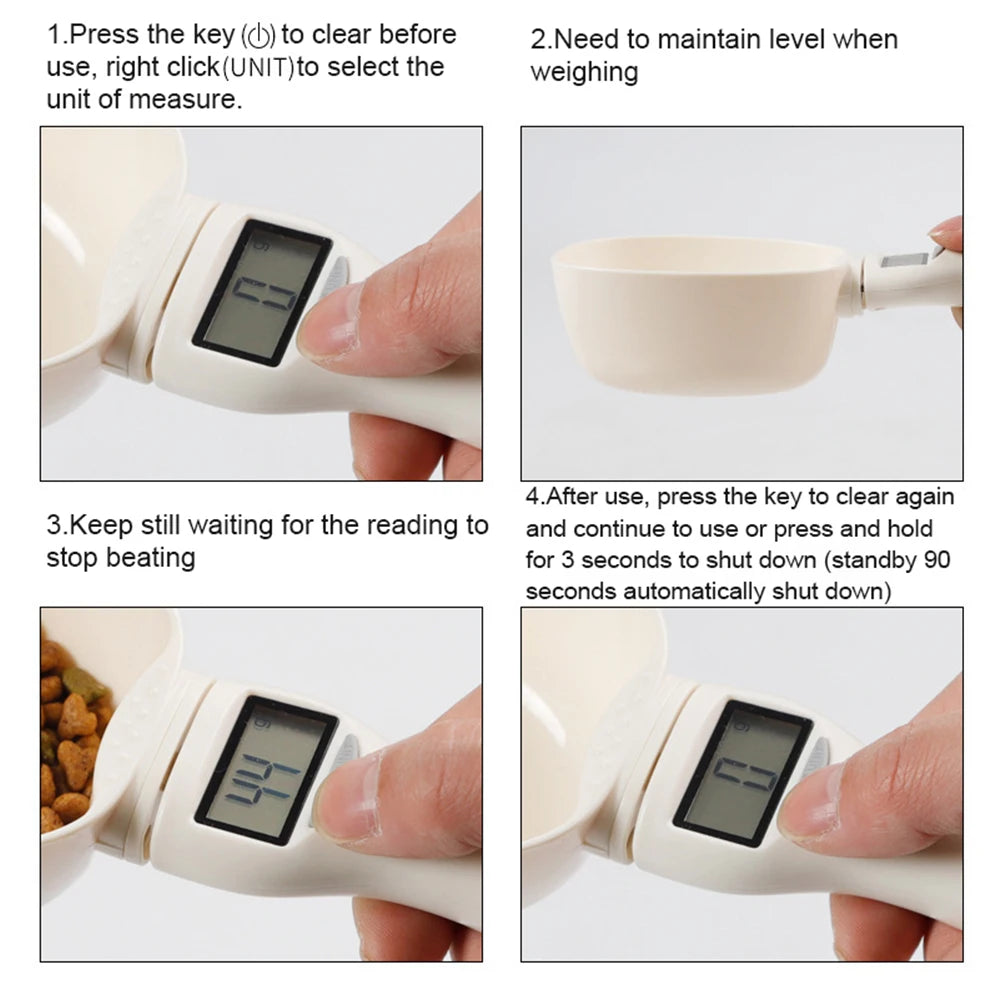 Electronic pet food measuring scoop